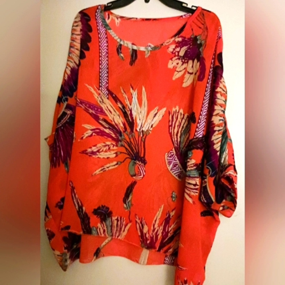 Red sheer tunic top One Size